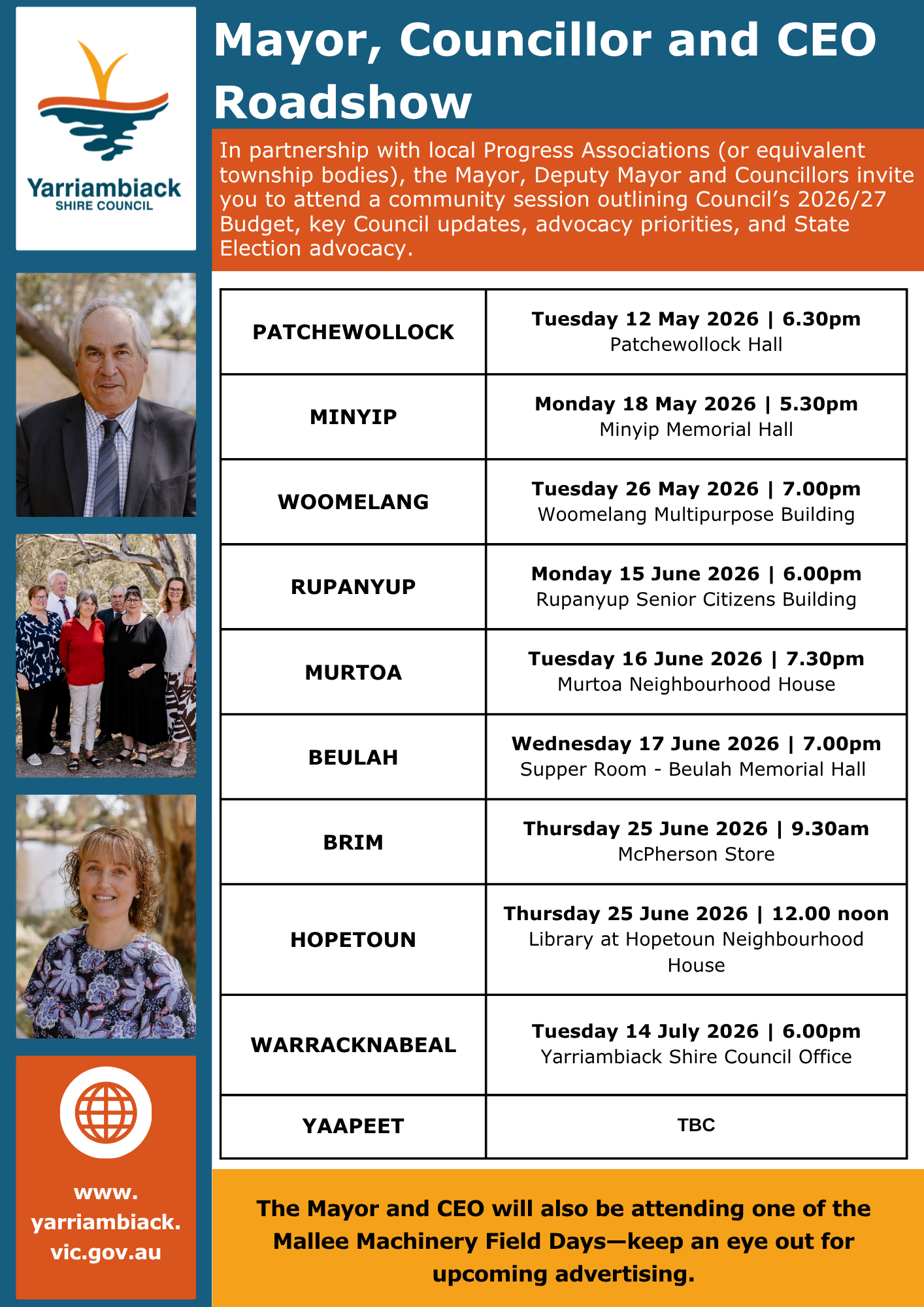 Mayor, Councillor and CEO Roadshow 2026 - Timetable.png